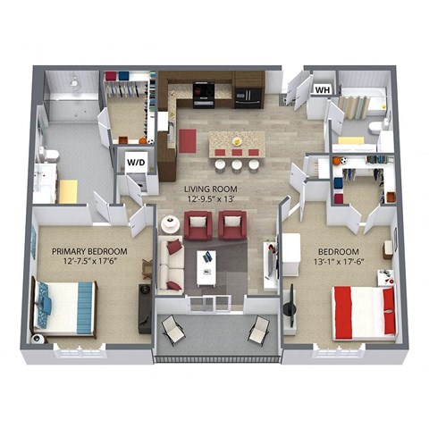 Floor plan for 2 beds, 2 baths, 1194 sqft